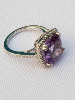 4 Carat Amethyst Diamond Ring Sterling Silver