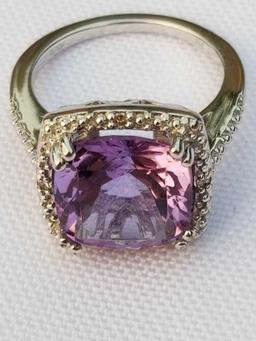 4 Carat Amethyst Diamond Ring Sterling Silver