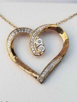 1/10 Carat Diamond Gold Over Sterling Silver Heart Necklace