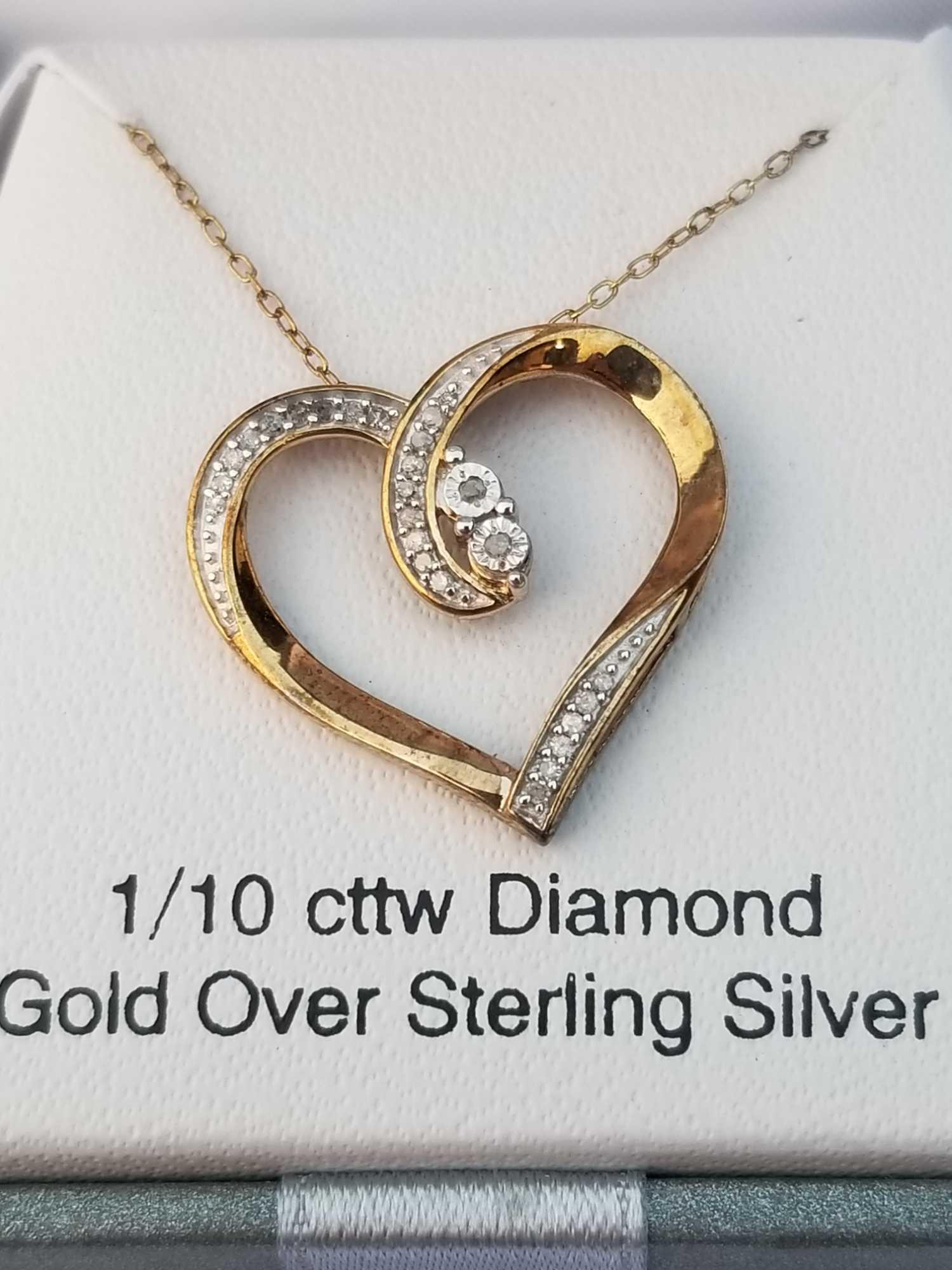 1/10 Carat Diamond Gold Over Sterling Silver Heart Necklace