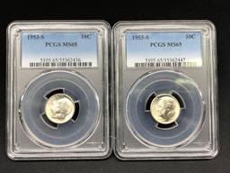 2 PCGS Certified MS-65 Roosevelt Dimes 1953-S