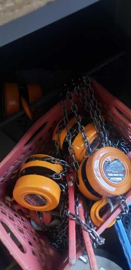 Crates of chain pulleys come alongs winches TR5414