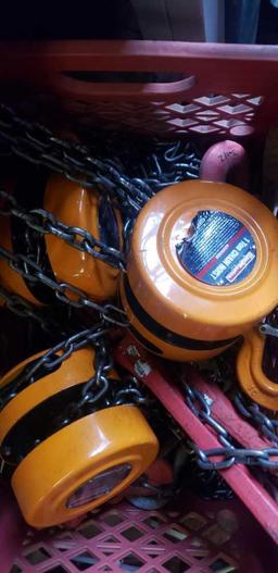 Crates of chain pulleys come alongs winches TR5414