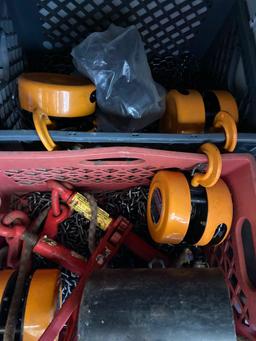 Crates of chain and winches TR5414 hoists chainfalls turnbuckles