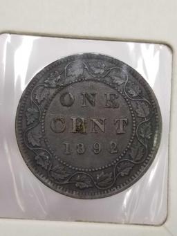 1892 Canada Large Cent AU+ Silver 1913 Canada Dime 2 Units