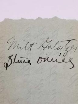 1927 Letter Signed Steve Oneill Milt Galatzer