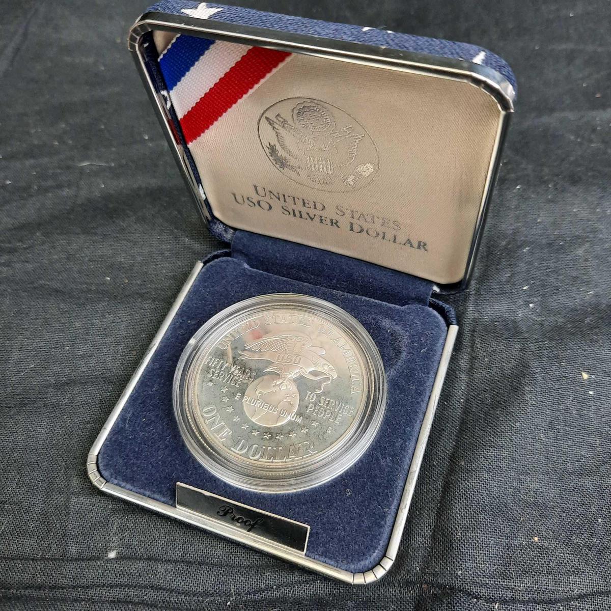 1991 USO Proof Silver Dollar .76 Troy Oz Fine Silver OG Mint Box