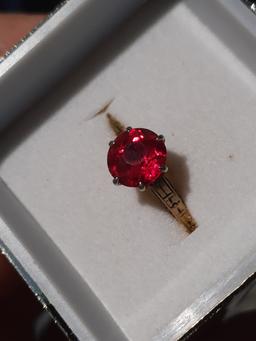 Antique Yellow Gold 14kt Ladies Ring Large 2+ct Natural Glowing Red AAA Top Ruby