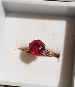 Antique Yellow Gold 14kt Ladies Ring Large 2+ct Natural Glowing Red AAA Top Ruby