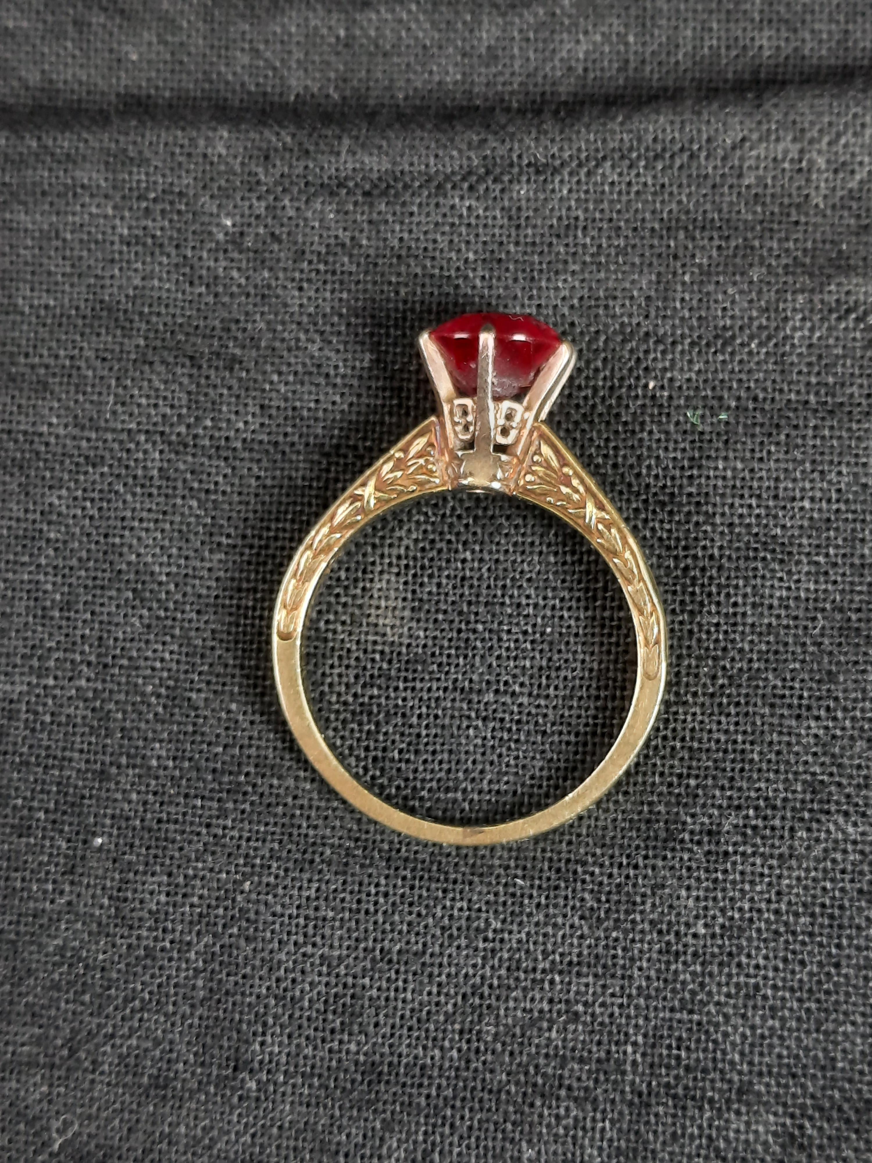 Antique Yellow Gold 14kt Ladies Ring Large 2+ct Natural Glowing Red AAA Top Ruby