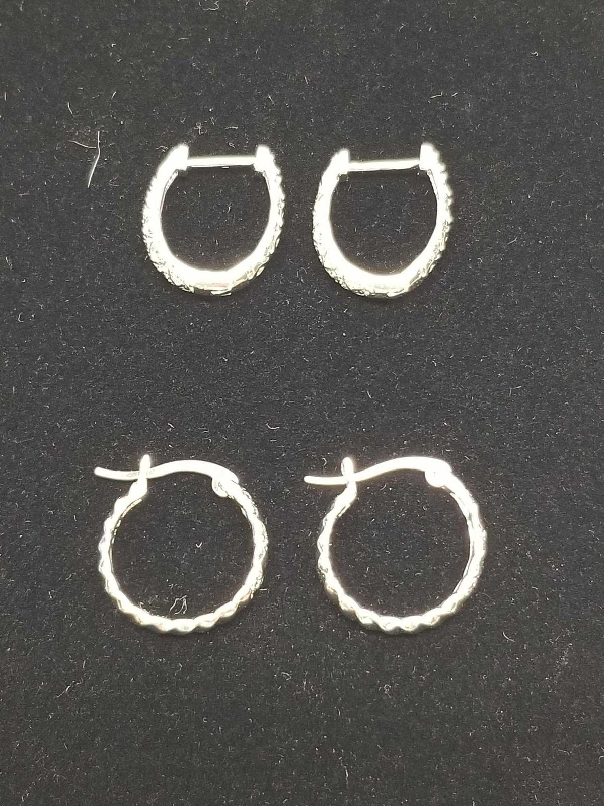 Single Diamond Hoop Earrings 2 Sets