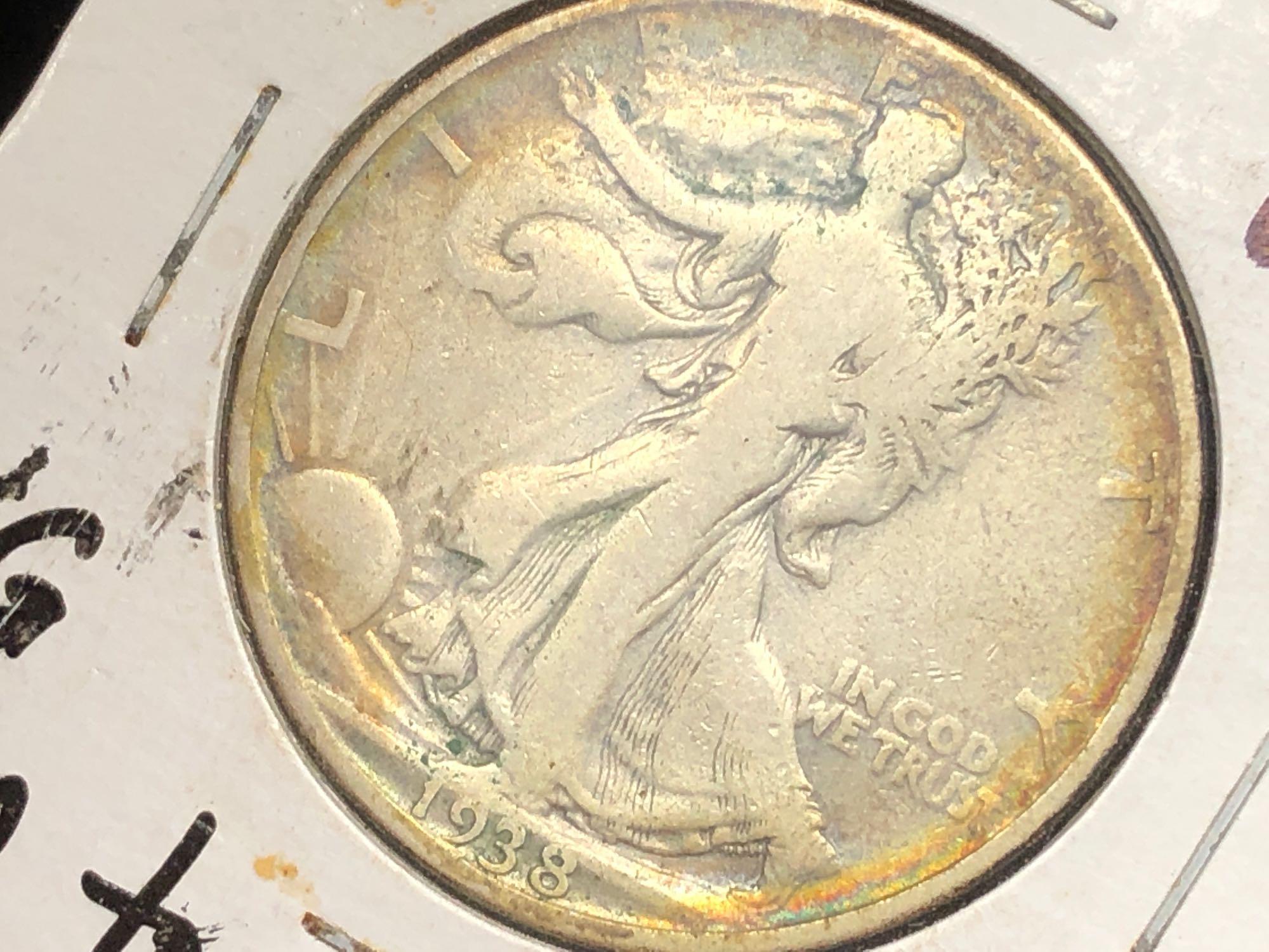 1938-D Standing Liberty Half Dollar Rim Toning