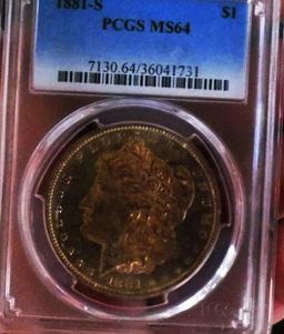 1881-S Morgan Silver Dollar PCGS MS-64 Rainbow obv pl glassy wow coin