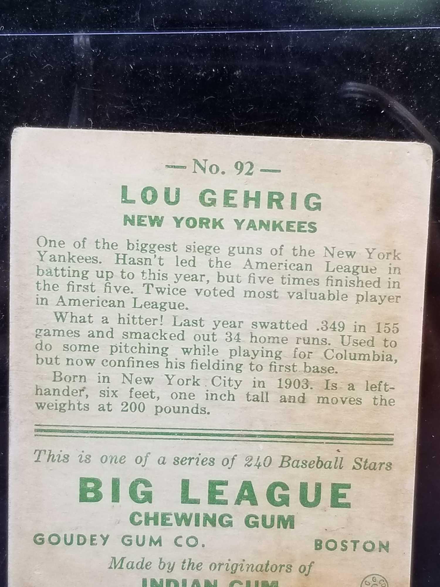 1933 Goudey #92 Lou Gehrig