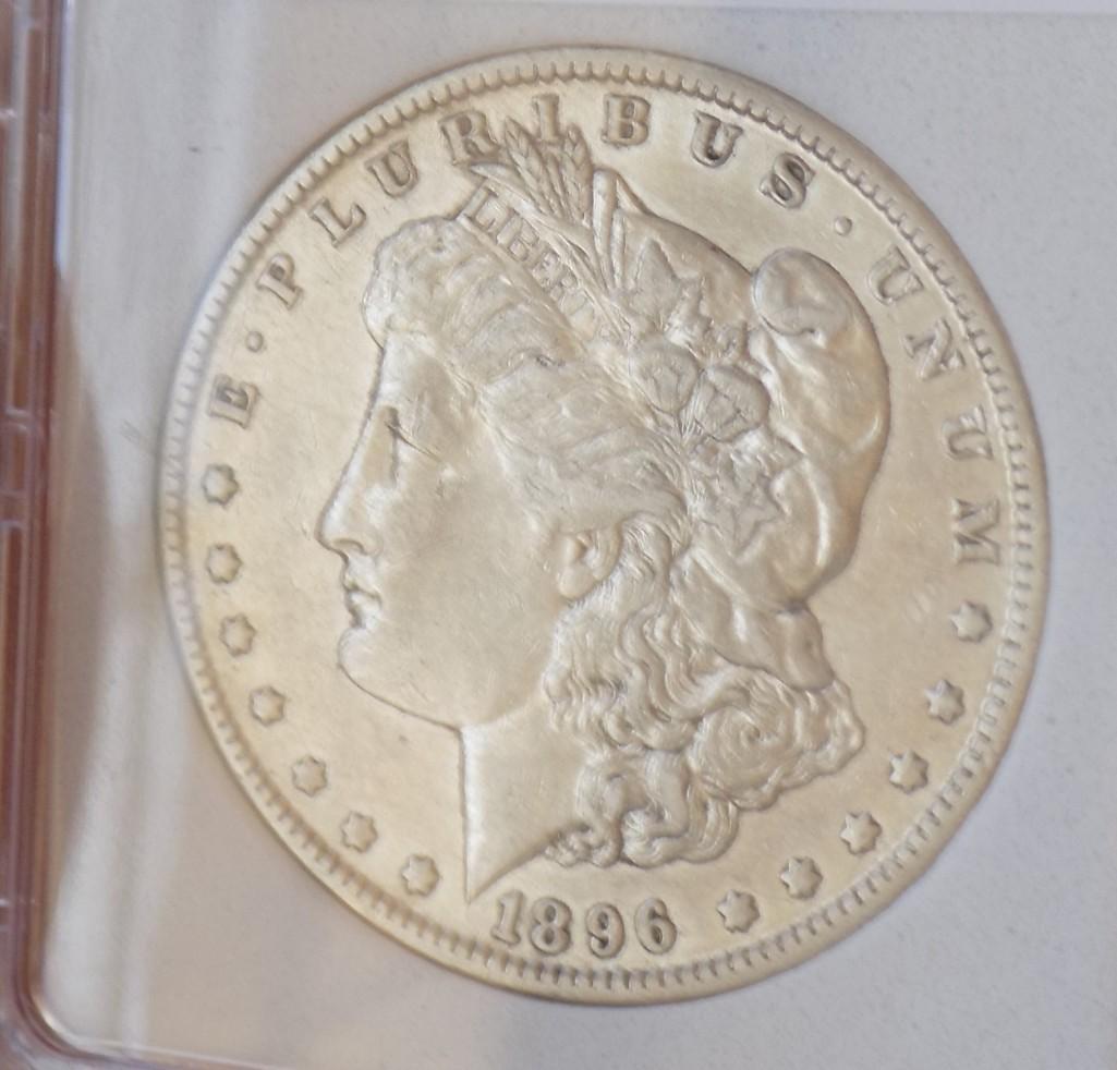 Morgan silver dollar 1896 o slabed beauty rare date au/bu slider stunner original