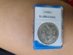 Morgan silver dollar 1896 o slabed beauty rare date au/bu slider stunner original