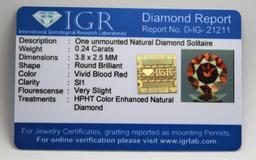 .24ct Sharp Blood Red Diamond IGR Certified Round Brilliant Gem Stone