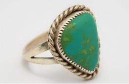 Antique Native American Sterling Silver Ring Size 8 w/ Blue Green Lapis Very Old 5.3g