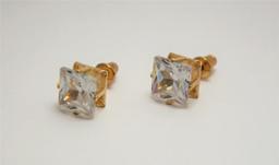 Cubic Zirconia Fiery Gem Stone Earrings Gold Plated