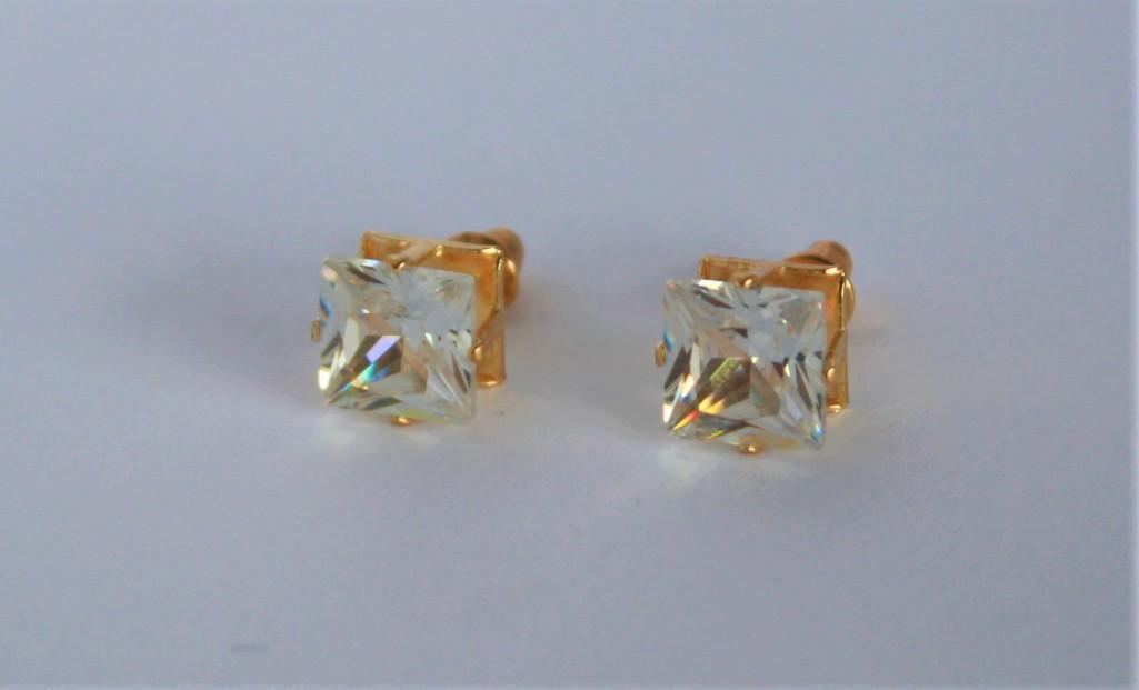 Cubic Zirconia Fiery Gem Stone Earrings Gold Plated