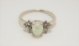 Ladies Sterling Silver w/ Australian Opal & White Gem Stones Size 8.5 Gorgeous Pink & Green Opal