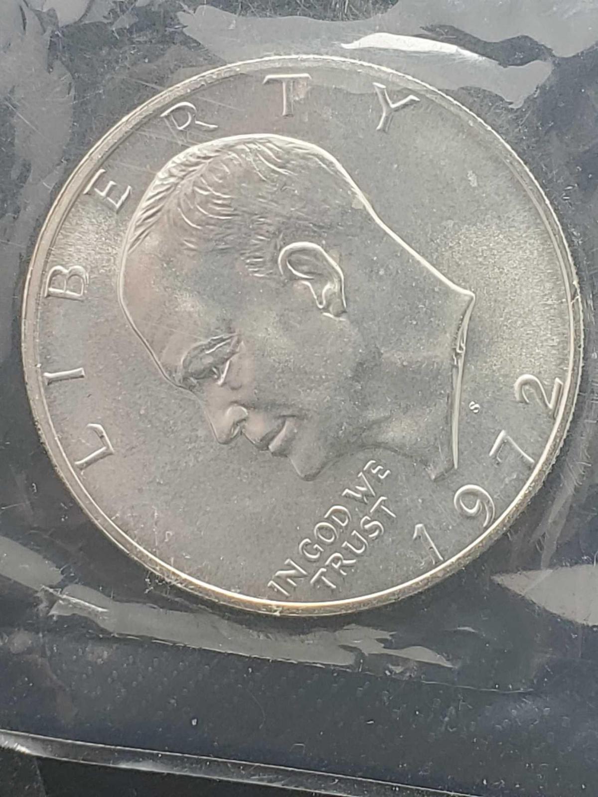 1972 Eisenhower 40% silver dollar in original Government Selded plastic Frosty BU