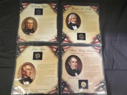 Presidential dollar collection. Zachary Taylor, William Henry Harrison, John Tyler, James K. Polk