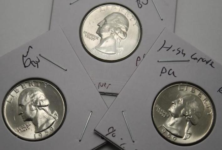 Washington Silver Quarter Lot of 3 gem bu frosty 1959 90% Silver