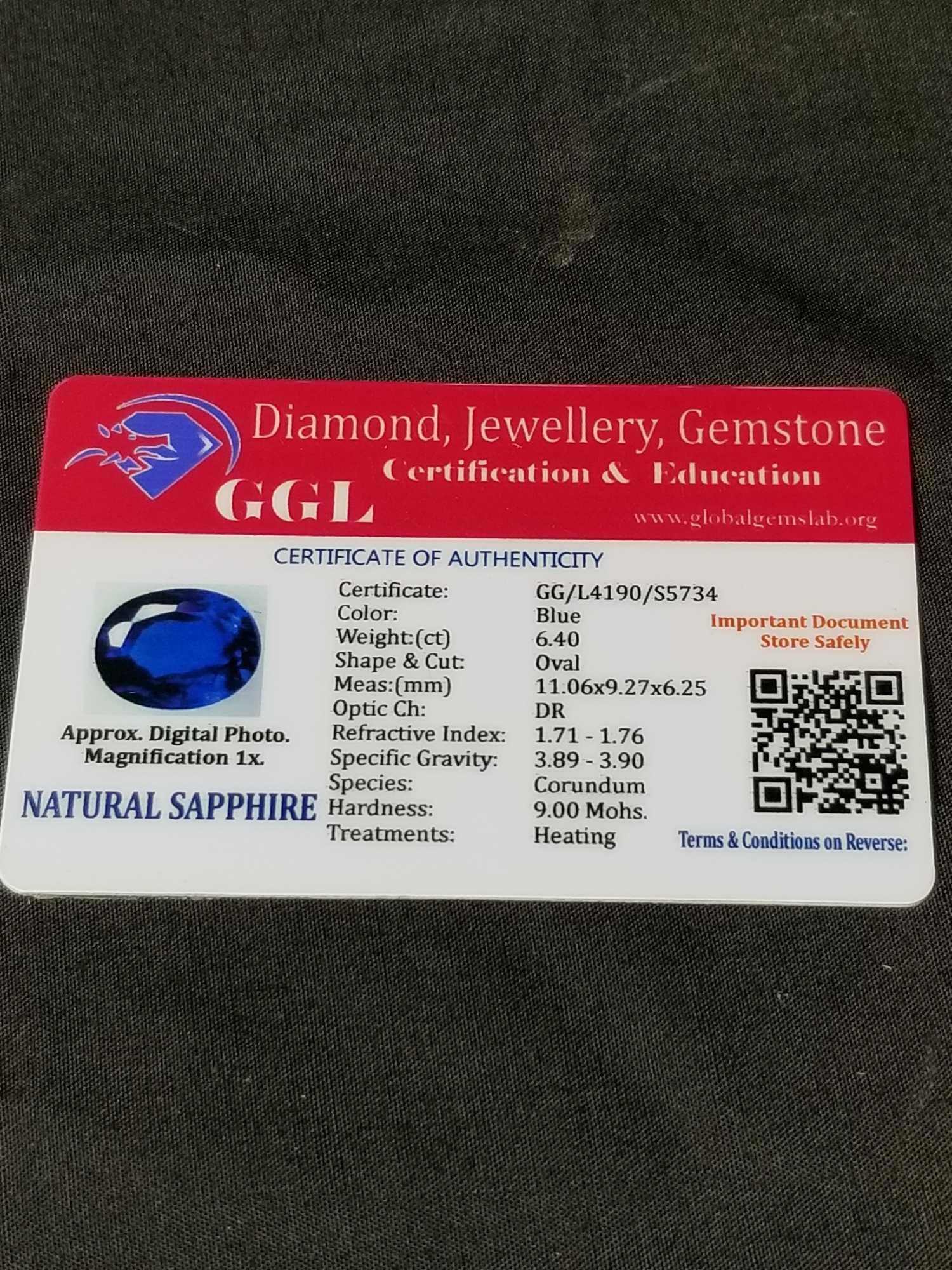 6.40 Ct. Natural Blue Sapphire Oval Beauty GGL Certified