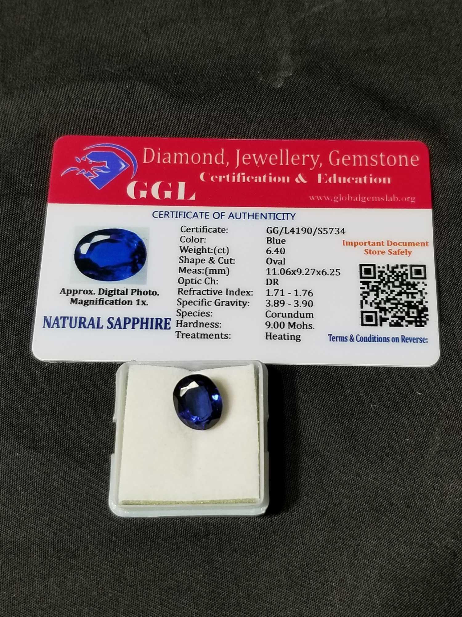 6.40 Ct. Natural Blue Sapphire Oval Beauty GGL Certified