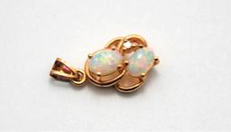 14K Pure Gold Australian Rainbow Opal & Diamond Pendant Gorgeous 3 Gem Stones