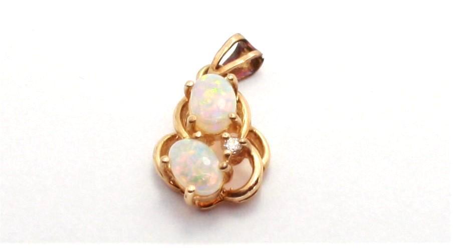 14K Pure Gold Australian Rainbow Opal & Diamond Pendant Gorgeous 3 Gem Stones