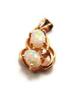 14K Pure Gold Australian Rainbow Opal & Diamond Pendant Gorgeous 3 Gem Stones