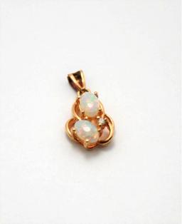 14K Pure Gold Australian Rainbow Opal & Diamond Pendant Gorgeous 3 Gem Stones