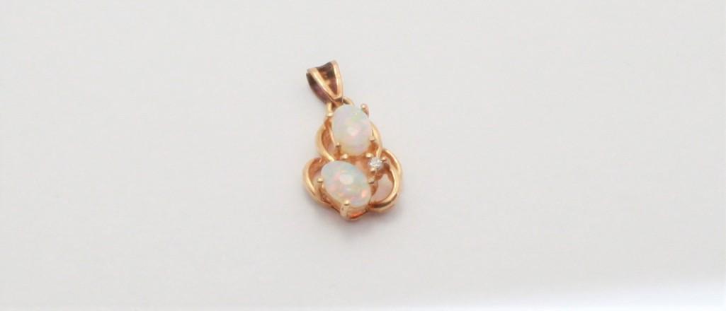 14K Pure Gold Australian Rainbow Opal & Diamond Pendant Gorgeous 3 Gem Stones