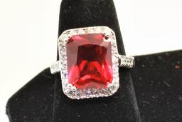 Ruby Ring Size 6 Giant Huge Ruby Gem Stone AAA 925 Sterling 6.63 Grams