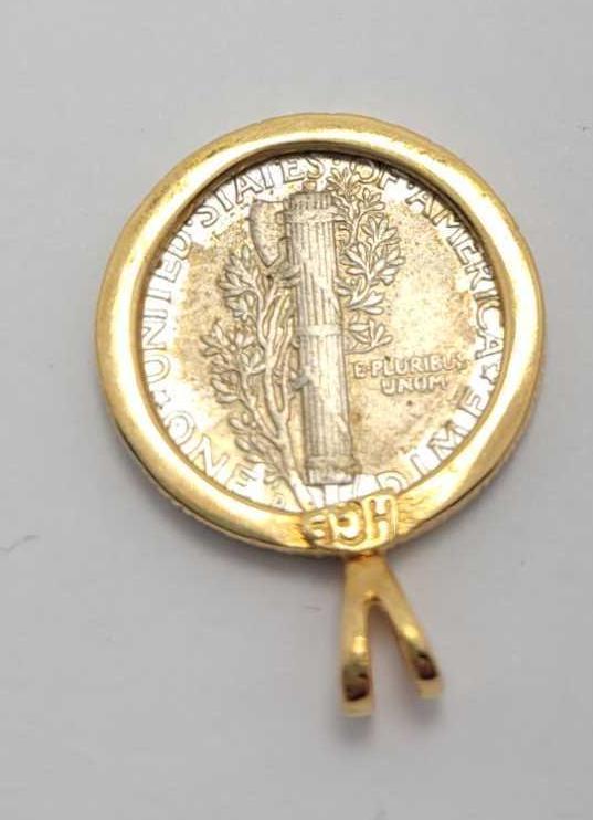 1939 liberty head dime mounted in 18k gold pendant