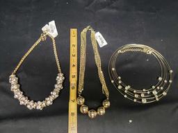 3 Beautiful Goldtone Necklaces with Faux stones