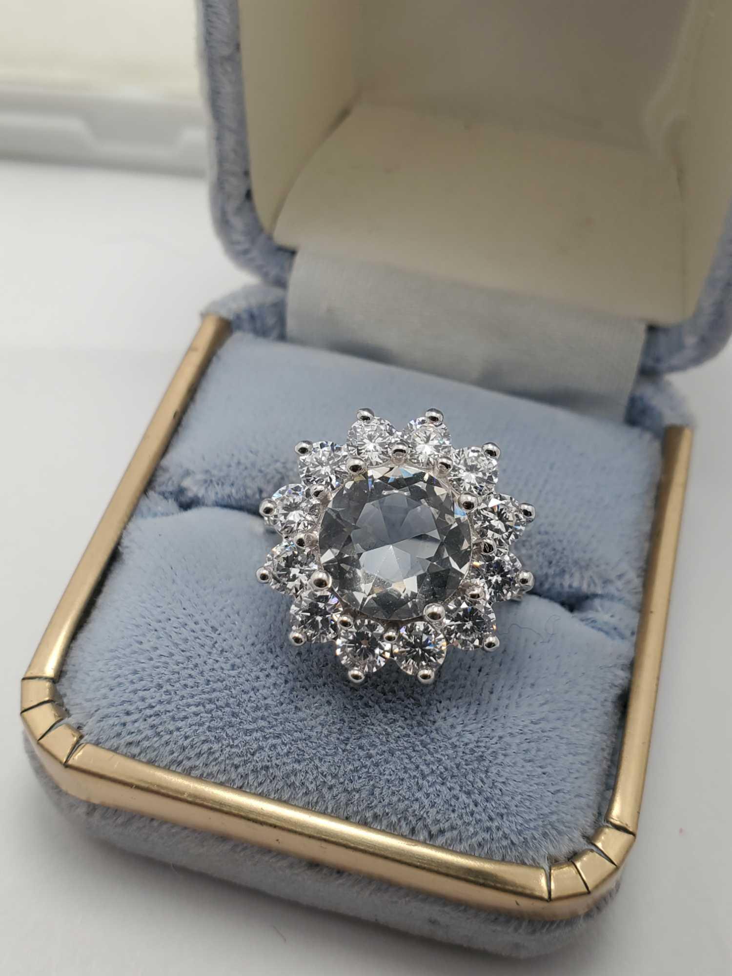 White Topaz Gemstone ring natural gemstone diamond cut white vvs 6ct set in sterling designer new