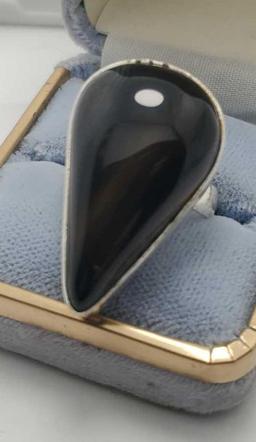 Black onyx gemstone ring set in sterling silver massive 20ct tear drop new designer wow