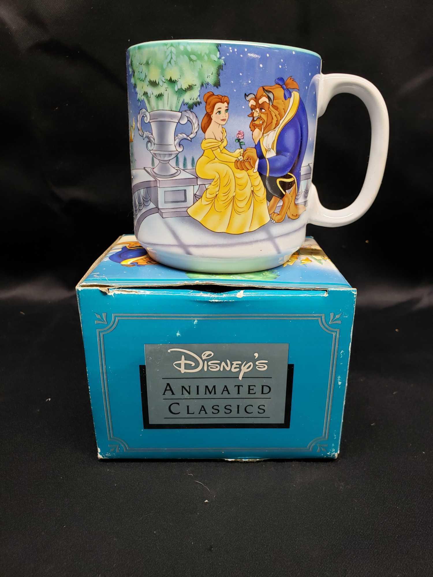 Disneys Animated Classics 1991 Beauty and the Beast coffee mug.