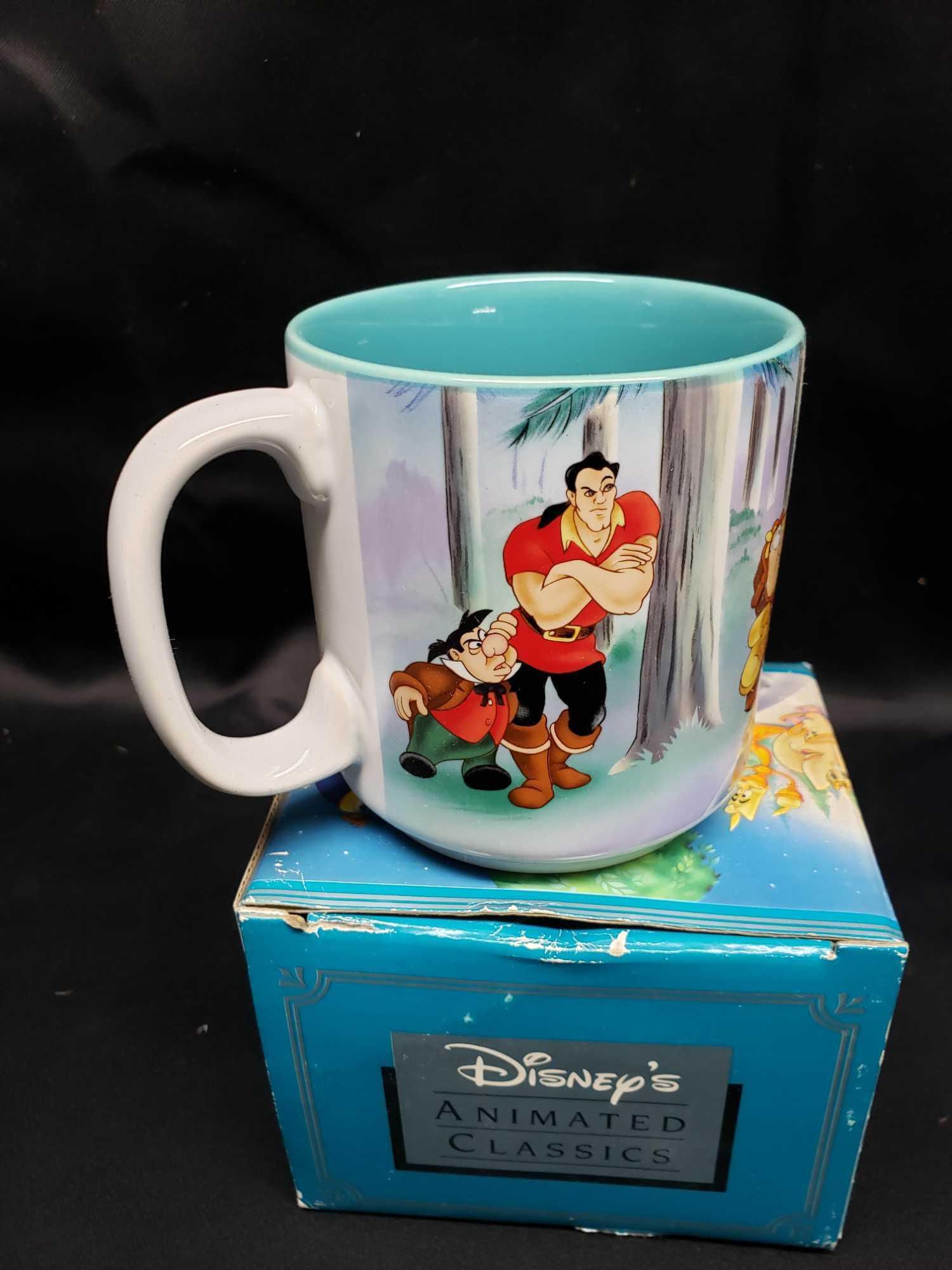 Disneys Animated Classics 1991 Beauty and the Beast coffee mug.