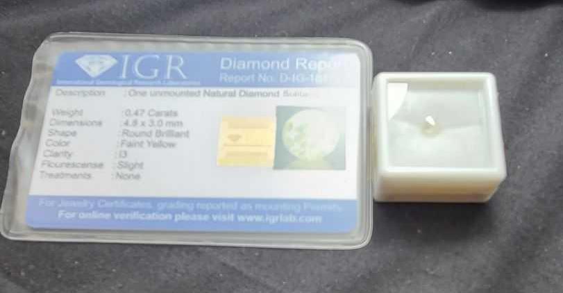 Natural diamond solitaire .47ct with ID card