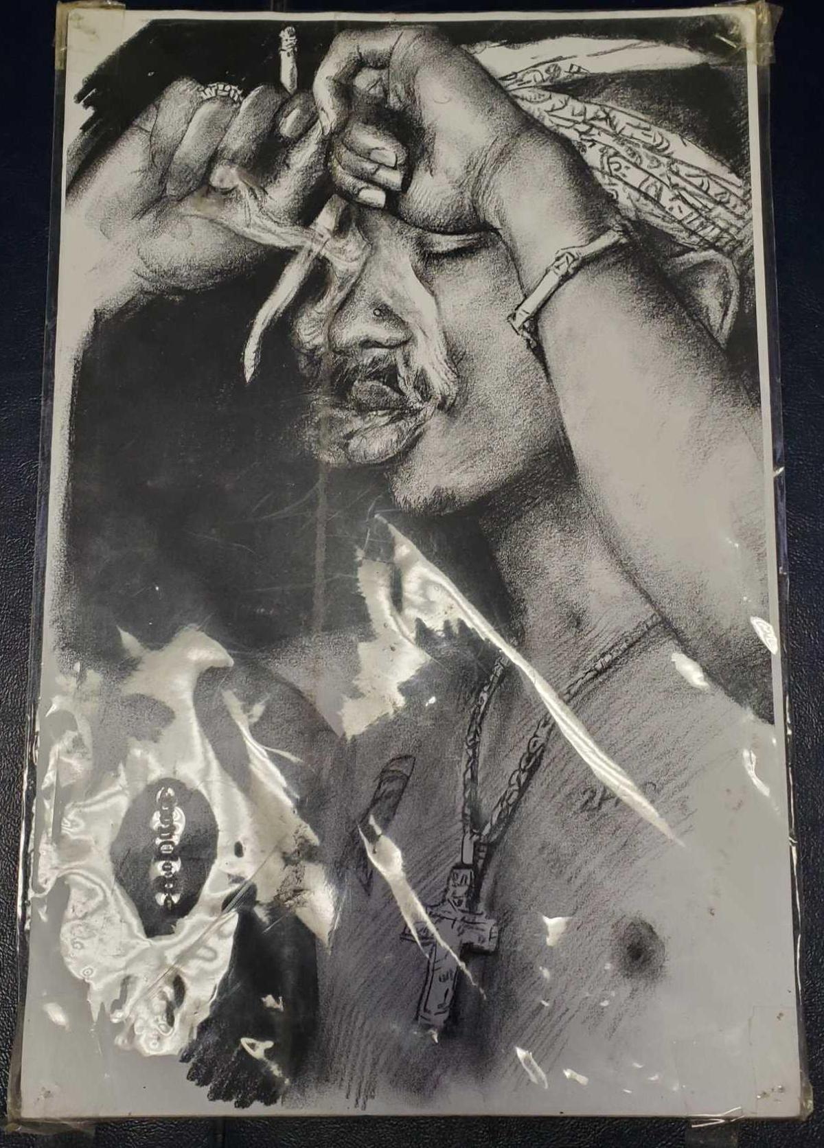 Tupac drawing on paper 17in tall 11in wide
