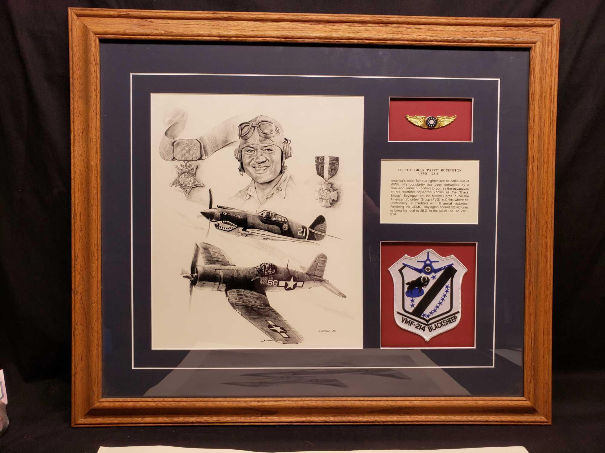 Beautiful Framed Tribute to Lt. Col. Greg 'Pappy' Boyinton USMC