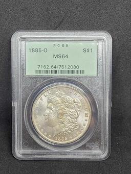 1885-O Morgan silver dollar MS64 PCGS slabed coin