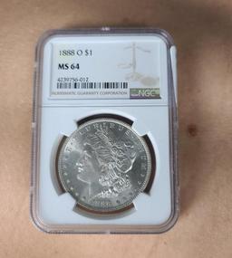 Morgan silver dollar 1888-O MS64 slabed coin