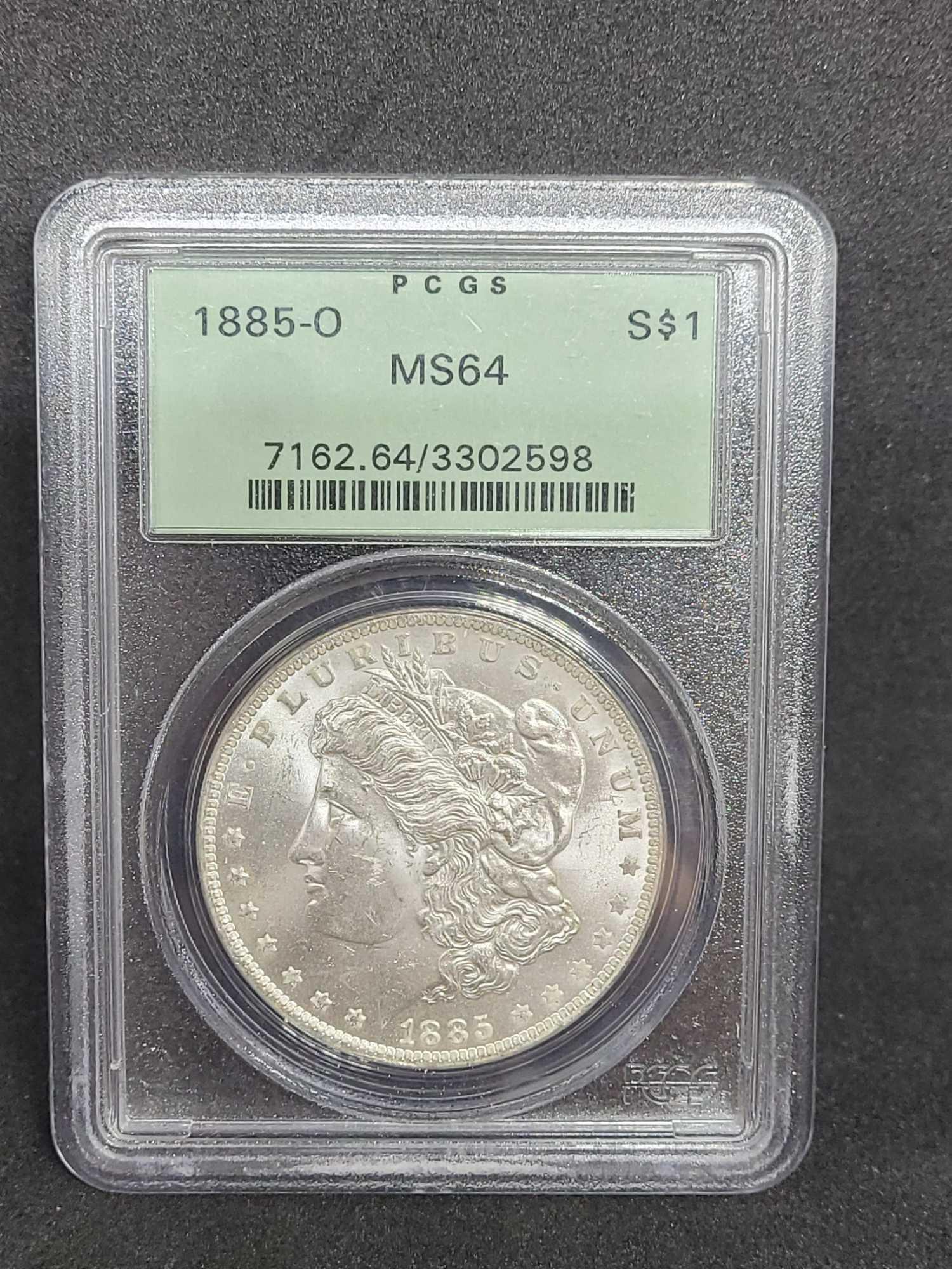 1885-O Morgan silver dollar MS64 slabed 90% silver