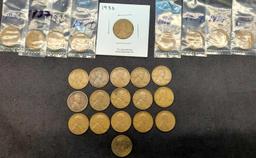 Wheat pennys 25 coins early 1900s chocolate brown