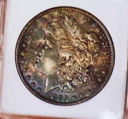 Morgan silver dollar 1885 P GEM BU MS+++++ RAINBOW HIGH GRADE SLABED PQ